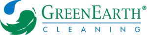 GreenEarth Cleaning logo with a blue water droplet, a green leaf, and the company name in green and blue text on a black background.