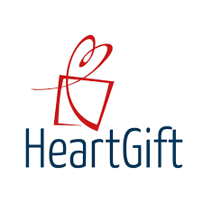 HeartGift logo featuring a red line drawing of a heart and gift box above the word 