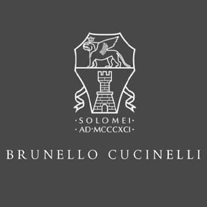 Brunello Cucinelli logo featuring a heraldic shield with a lion above a tower, the text 