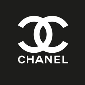 The Chanel logo featuring two interlocking white letter C’s above the word 