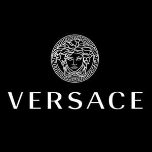 Versace logo featuring a Medusa head inside a circular Greek key design above the word 